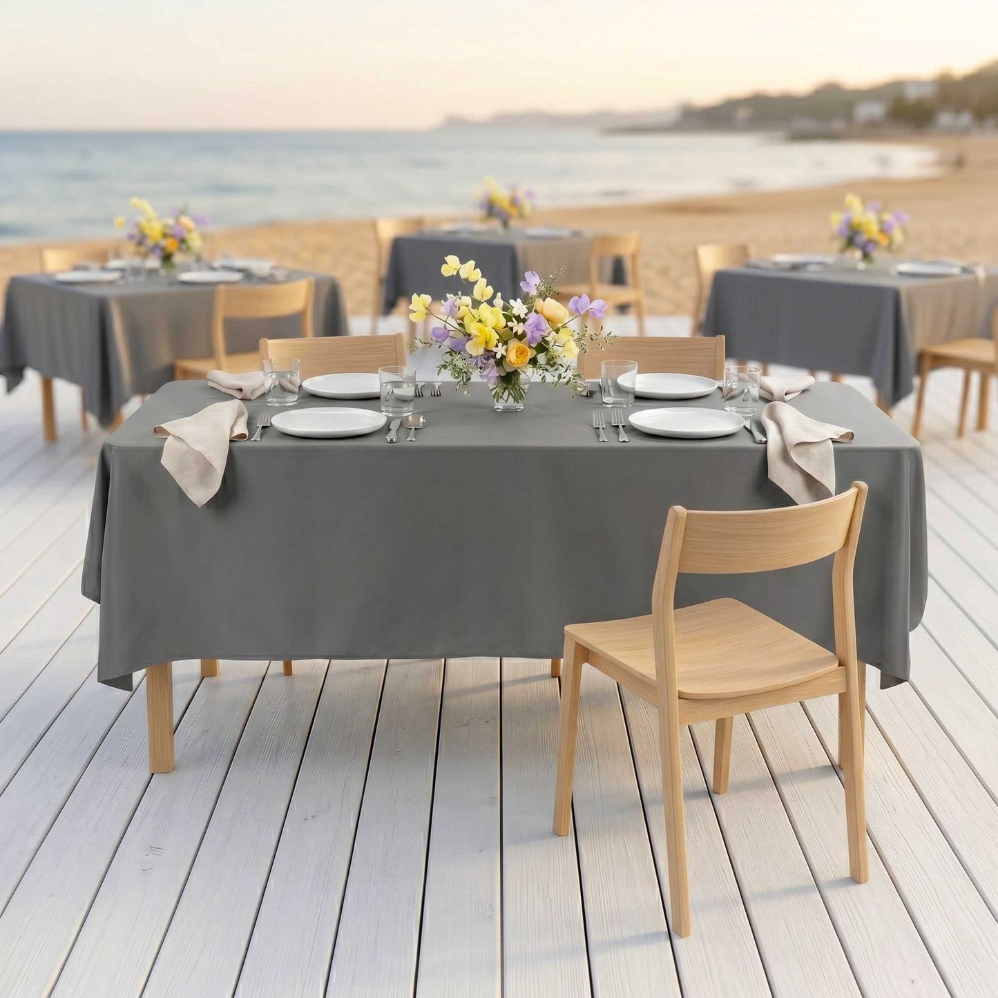 Table Tek Rectangle Gray Polyester Cloth Table Cover - Hemmed - 90" x 132" - 1 count box