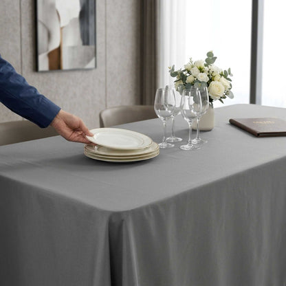 Table Tek Rectangle Gray Polyester Cloth Table Cover - Hemmed - 90" x 132" - 10 count box