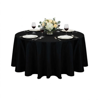 Table Tek Round Black Polyester Cloth Table Cover - Hemmed - 120" - 1 count box