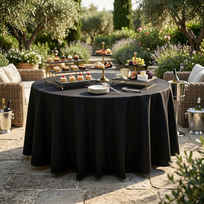 Table Tek Round Black Polyester Cloth Table Cover - Hemmed - 120" - 10 count box