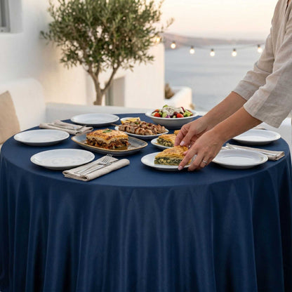 Table Tek Round Blue Polyester Cloth Table Cover - Hemmed - 120" - 1 count box