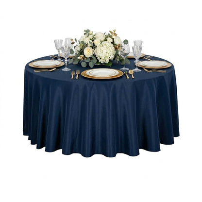 Table Tek Round Blue Polyester Cloth Table Cover - Hemmed - 120" - 10 count box