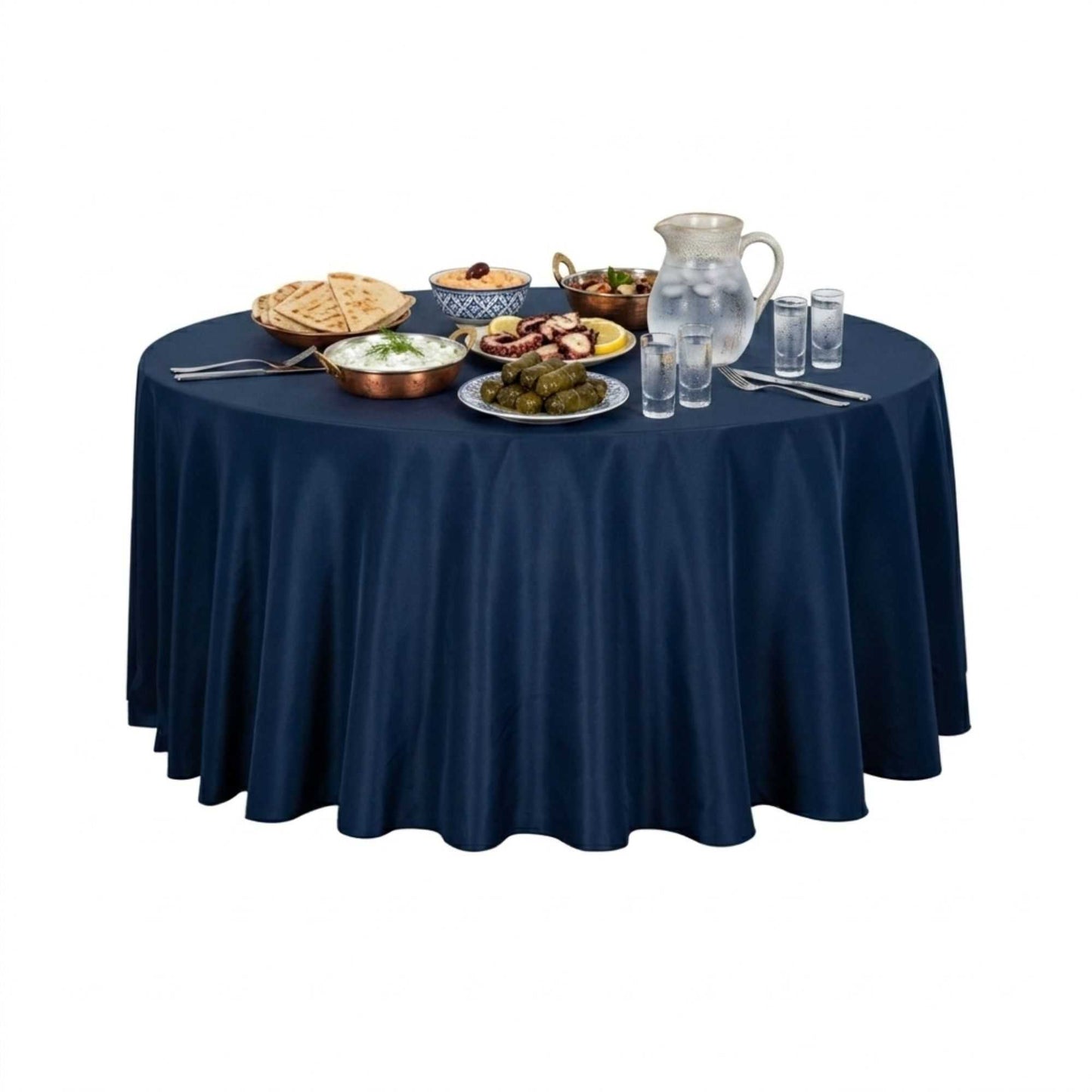 Table Tek Round Blue Polyester Cloth Table Cover - Hemmed - 120" - 10 count box