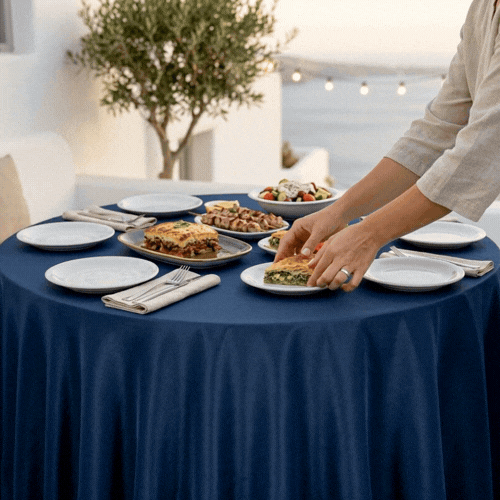 Table Tek Round Blue Polyester Cloth Table Cover - Hemmed - 120" - 10 count box