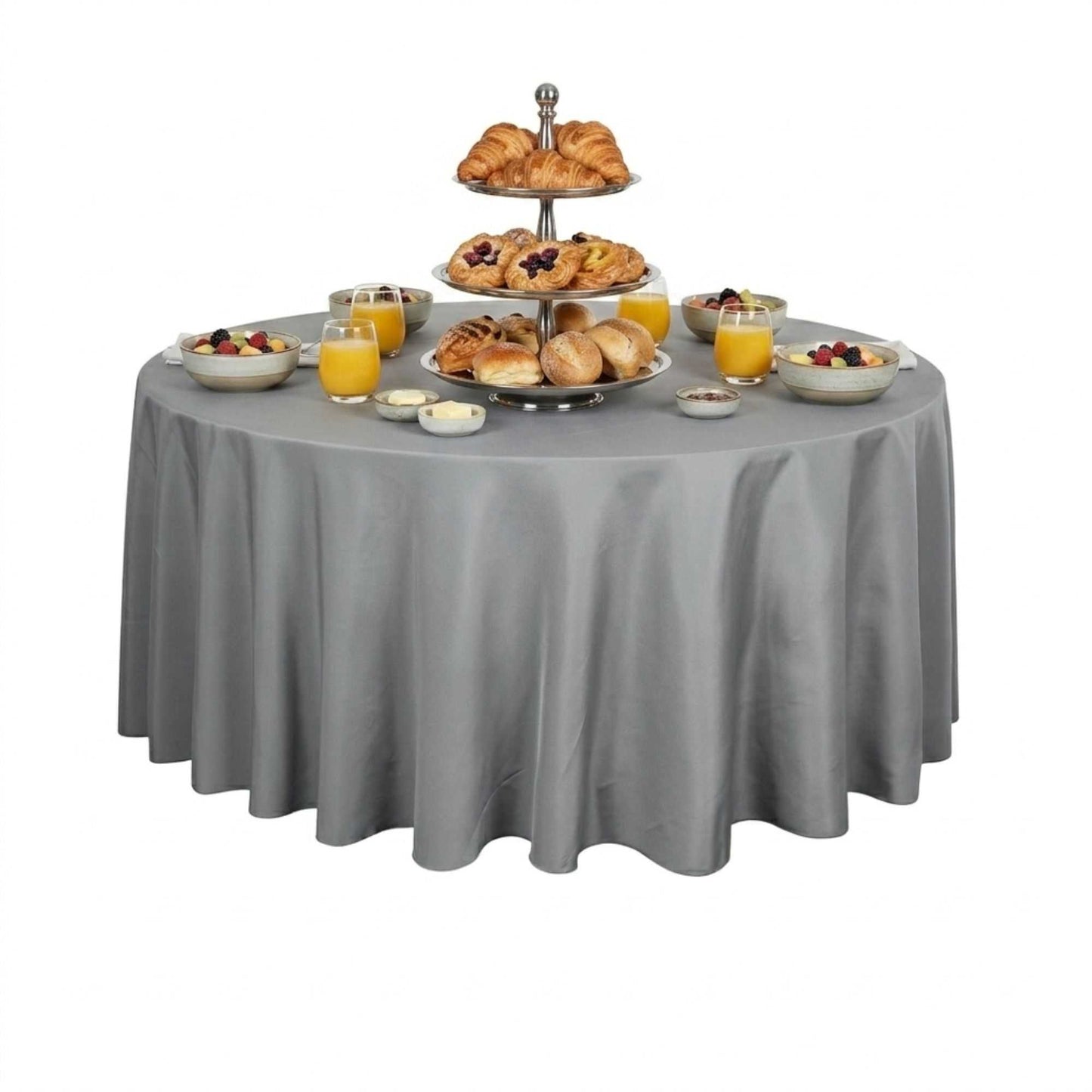 Table Tek Round Gray Polyester Cloth Table Cover - Hemmed - 120" - 1 count box