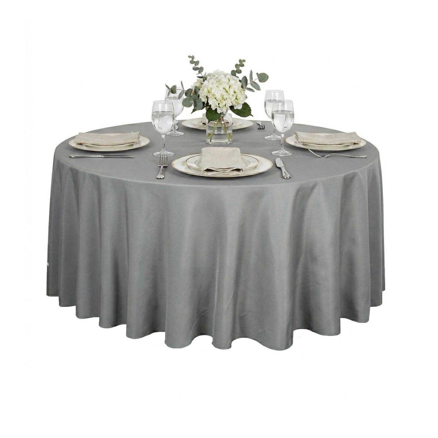 Table Tek Round Gray Polyester Cloth Table Cover - Hemmed - 120" - 10 count box