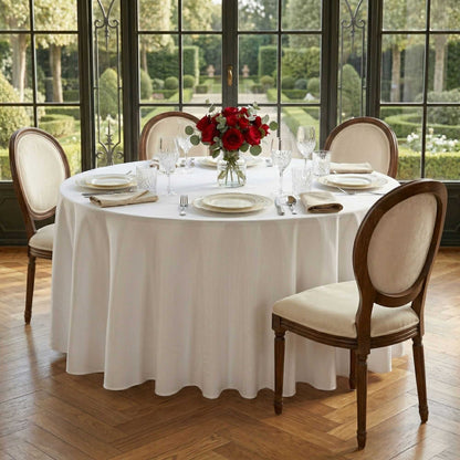 Table Tek Round White Polyester Cloth Table Cover - Hemmed - 120" - 10 count box