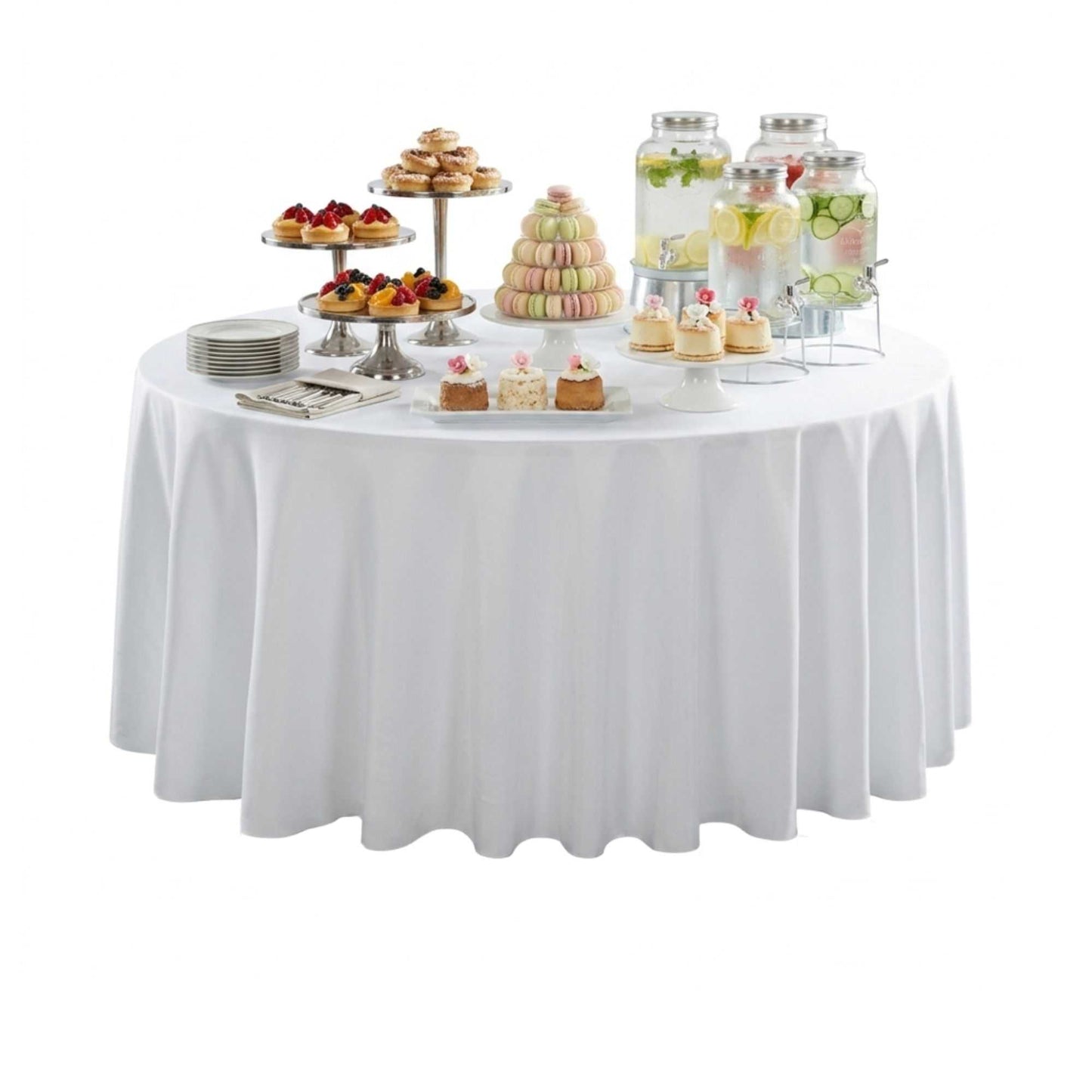 Table Tek Round White Polyester Cloth Table Cover - Hemmed - 120" - 10 count box