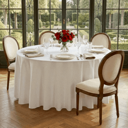 Table Tek Round White Polyester Cloth Table Cover - Hemmed - 120" - 10 count box