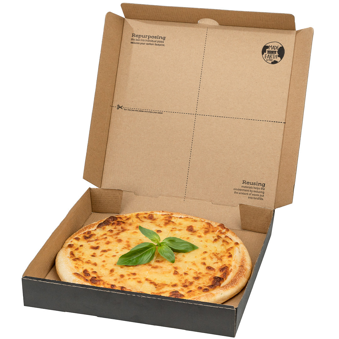Eco Pie Kraft and Black Paper Corrugated Pizza Box - Repurpose for Plates - 10 3/4" x 10 3/4" x 1 3/4" - 50 count box