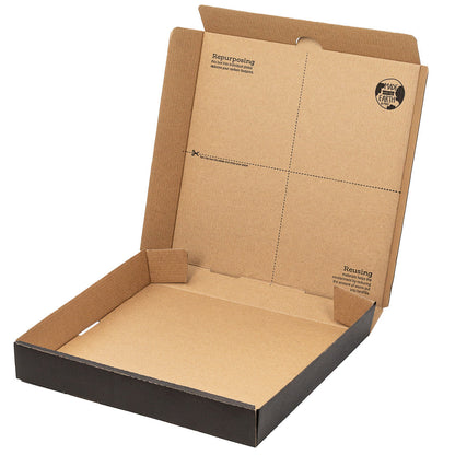 Eco Pie Kraft and Black Paper Corrugated Pizza Box - Repurpose for Plates - 10 3/4" x 10 3/4" x 1 3/4" - 50 count box