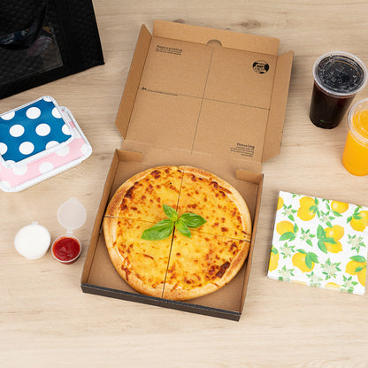 Eco Pie Kraft and Black Paper Corrugated Pizza Box - Repurpose for Plates - 10 3/4" x 10 3/4" x 1 3/4" - 50 count box