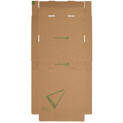 Eco Pie Kraft and Green Paper Corrugated Pizza Box - Repurpose for Plates - 10 3/4" x 10 3/4" x 1 3/4" - 50 count box
