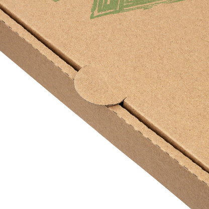 Eco Pie Kraft and Green Paper Corrugated Pizza Box - Repurpose for Plates - 10 3/4" x 10 3/4" x 1 3/4" - 50 count box