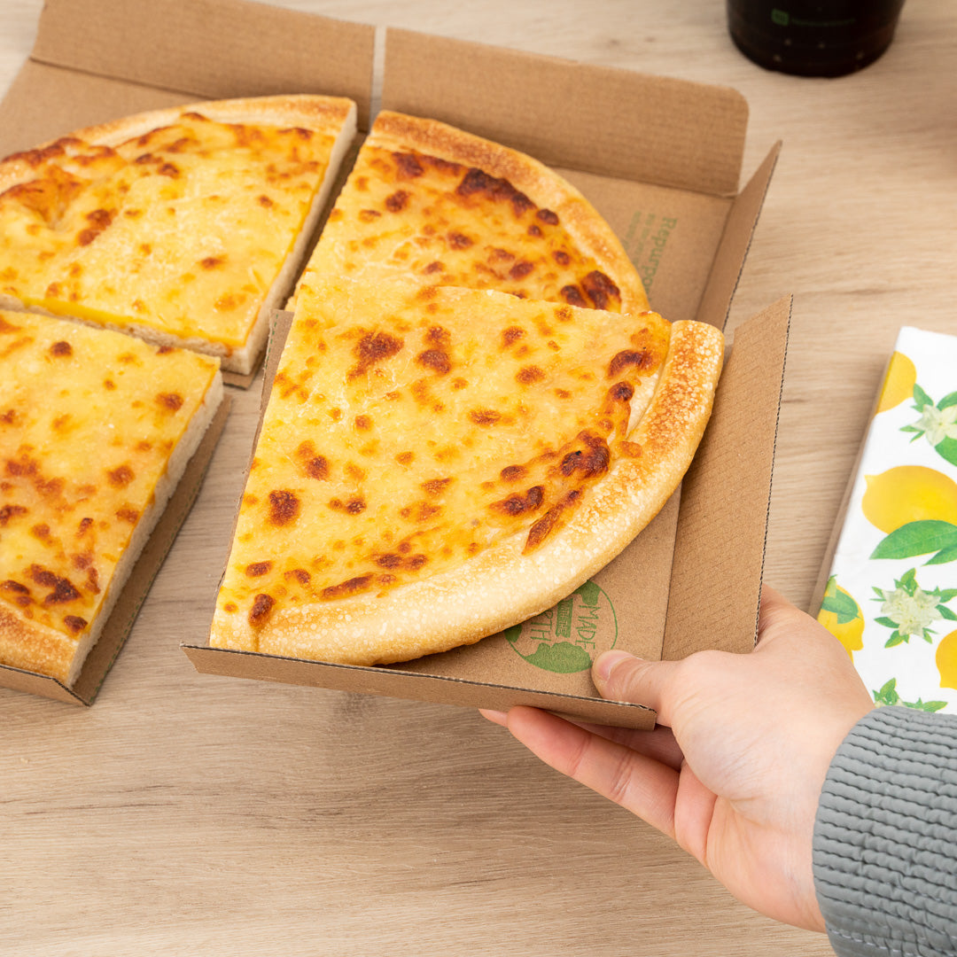 Eco Pie Kraft and Green Paper Corrugated Pizza Box - Repurpose for Plates - 10 3/4" x 10 3/4" x 1 3/4" - 50 count box