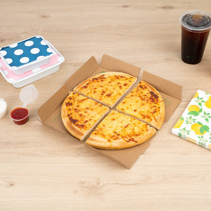 Eco Pie Kraft and Green Paper Corrugated Pizza Box - Repurpose for Plates - 10 3/4" x 10 3/4" x 1 3/4" - 50 count box