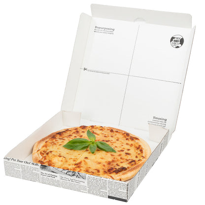 Eco Pie Newsprint and White Paper Corrugated Pizza Box - Repurpose for Plates - 10 3/4" x 10 3/4" x 1 3/4" - 50 count box