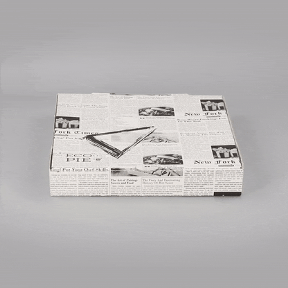 Eco Pie Newsprint and White Paper Corrugated Pizza Box - Repurpose for Plates - 10 3/4" x 10 3/4" x 1 3/4" - 50 count box