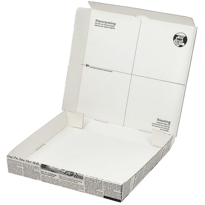 Eco Pie Newsprint and White Paper Corrugated Pizza Box - Repurpose for Plates - 10 3/4" x 10 3/4" x 1 3/4" - 50 count box
