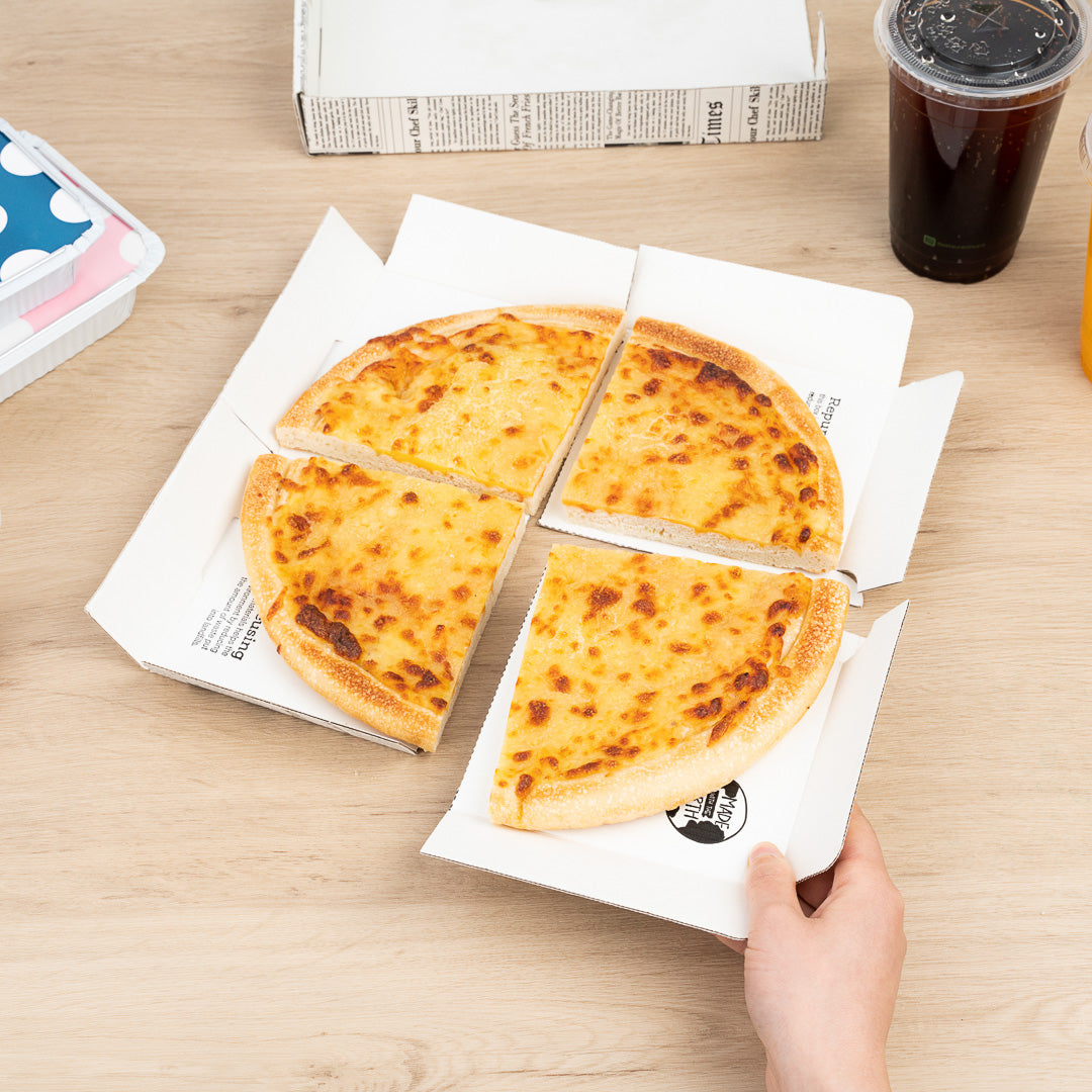Eco Pie Newsprint and White Paper Corrugated Pizza Box - Repurpose for Plates - 10 3/4" x 10 3/4" x 1 3/4" - 50 count box