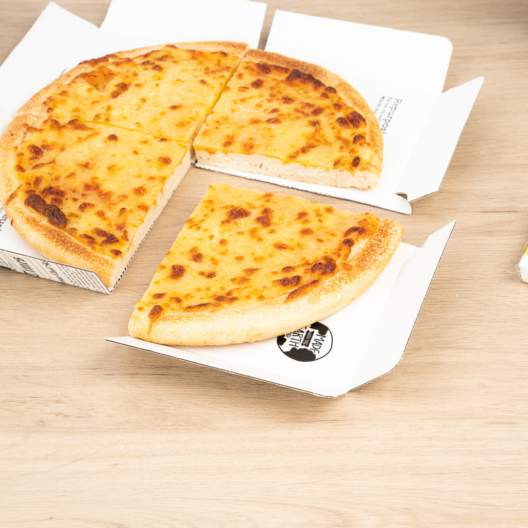 Eco Pie Newsprint and White Paper Corrugated Pizza Box - Repurpose for Plates - 10 3/4" x 10 3/4" x 1 3/4" - 50 count box