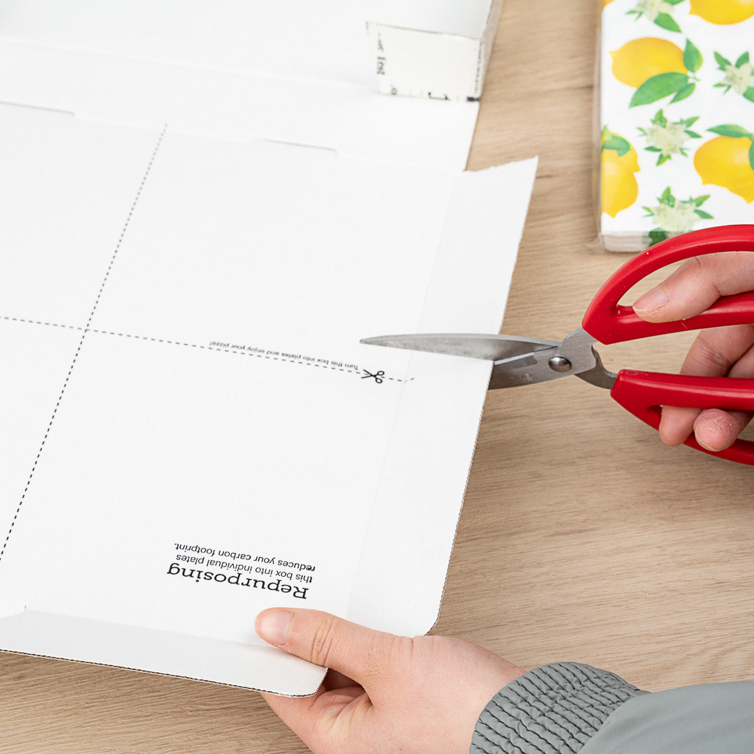 Eco Pie Newsprint and White Paper Corrugated Pizza Box - Repurpose for Plates - 10 3/4" x 10 3/4" x 1 3/4" - 50 count box