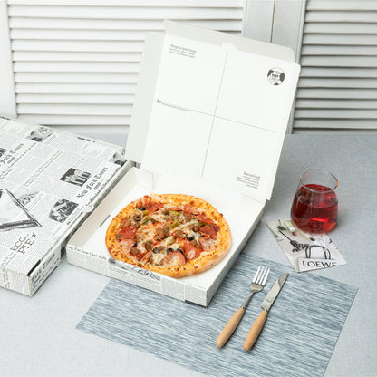 Eco Pie Newsprint and White Paper Corrugated Pizza Box - Repurpose for Plates - 12 1/2" x 12 1/2" x 1 3/4" - 50 count box