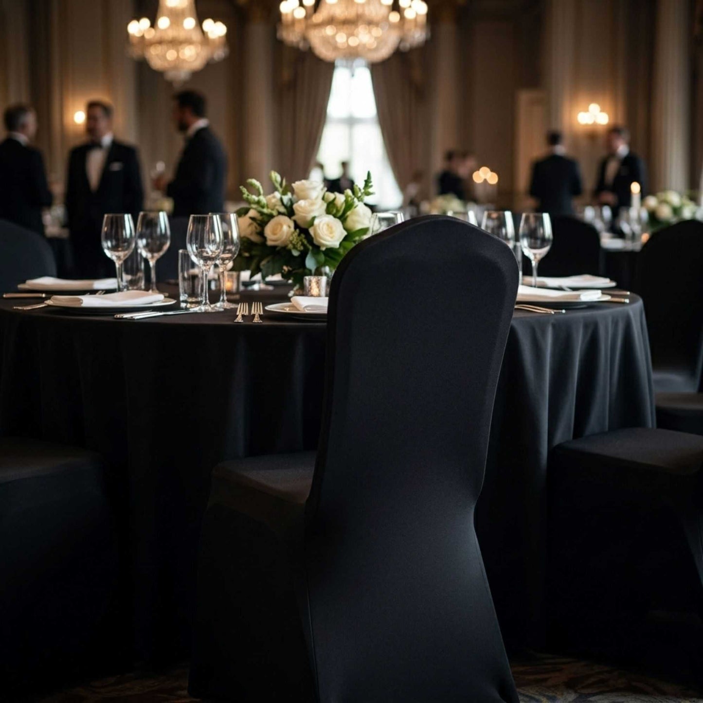 Table Tek Black Spandex Banquet Chair Cover - Universal, Stretch - 10 count box