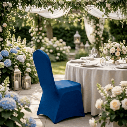 Table Tek Blue Spandex Banquet Chair Cover - Universal, Stretch - 1 count box