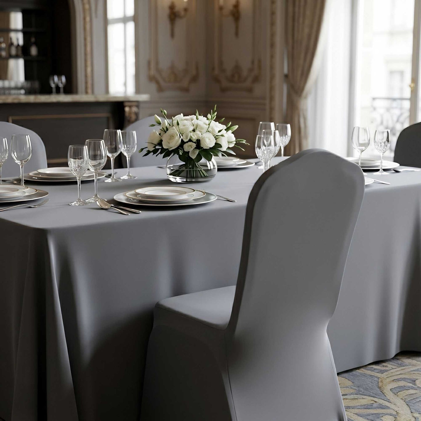 Table Tek Gray Spandex Banquet Chair Cover - Universal, Stretch - 1 count box
