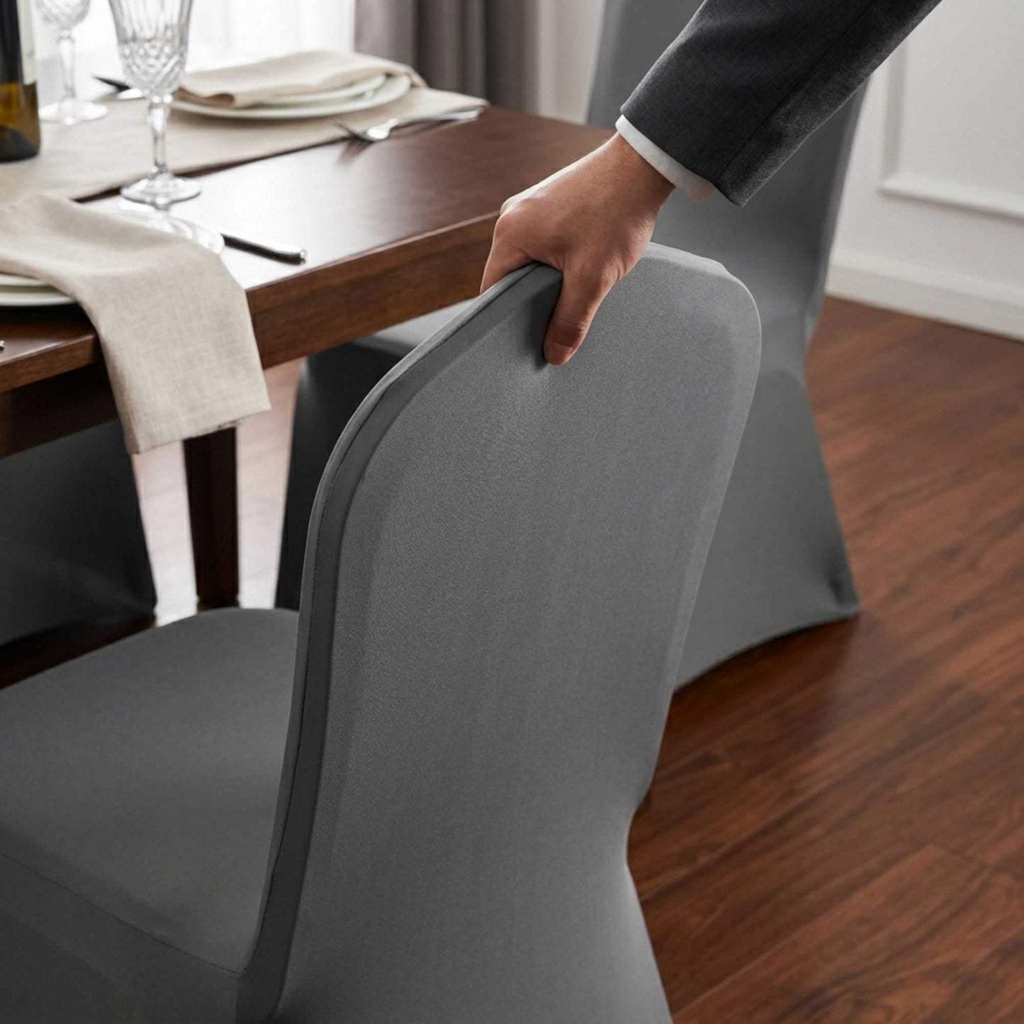 Table Tek Gray Spandex Banquet Chair Cover - Universal, Stretch - 1 count box