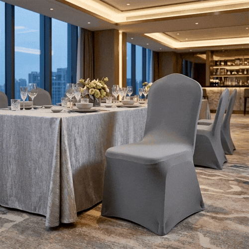 Table Tek Gray Spandex Banquet Chair Cover - Universal, Stretch - 10 count box