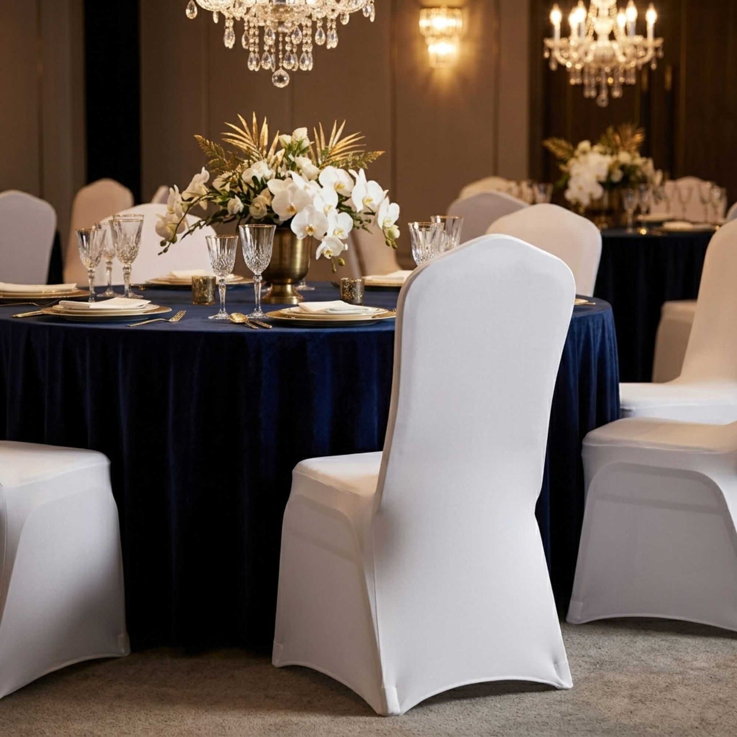 Table Tek White Spandex Banquet Chair Cover - Universal, Stretch - 10 count box