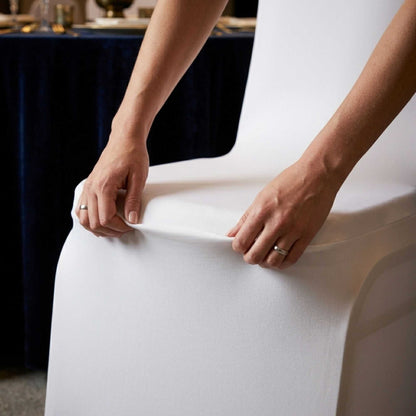 Table Tek White Spandex Banquet Chair Cover - Universal, Stretch - 10 count box