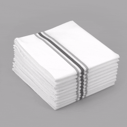 Luxenap White Woven Cloth Bistro Napkin - Black Stripe - 18 1/2" x 22 3/4" - 10 count box