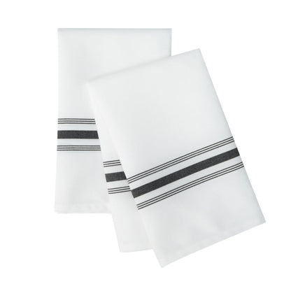 Luxenap White Woven Cloth Bistro Napkin - Black Stripe - 18 1/2" x 22 3/4" - 10 count box