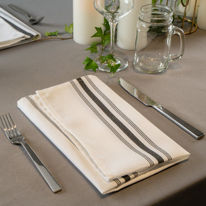 Luxenap White Woven Cloth Bistro Napkin - Black Stripe - 18 1/2" x 22 3/4" - 10 count box