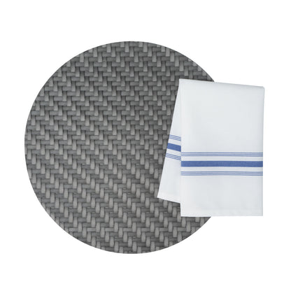 Luxenap White Woven Cloth Bistro Napkin - Blue Stripe - 18 1/2" x 22 3/4" - 10 count box