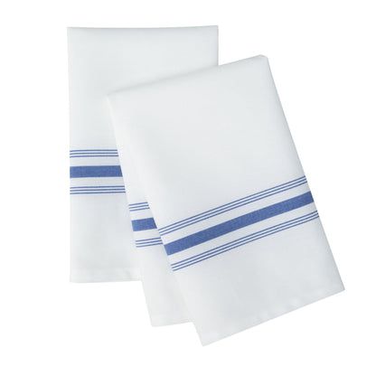 Luxenap White Woven Cloth Bistro Napkin - Blue Stripe - 18 1/2" x 22 3/4" - 10 count box
