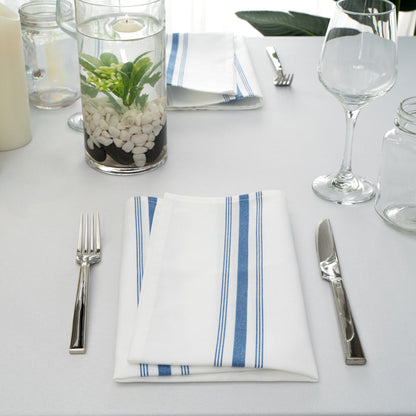 Luxenap White Woven Cloth Bistro Napkin - Blue Stripe - 18 1/2" x 22 3/4" - 10 count box