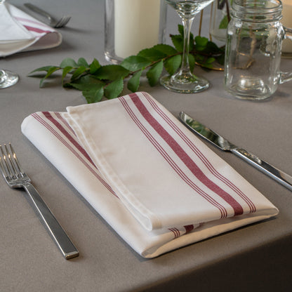 Luxenap White Woven Cloth Bistro Napkin - Burgundy Stripe - 18 1/2" x 22 3/4" - 10 count box