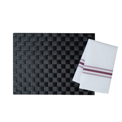 Luxenap White Woven Cloth Bistro Napkin - Burgundy Stripe - 18 1/2" x 22 3/4" - 10 count box