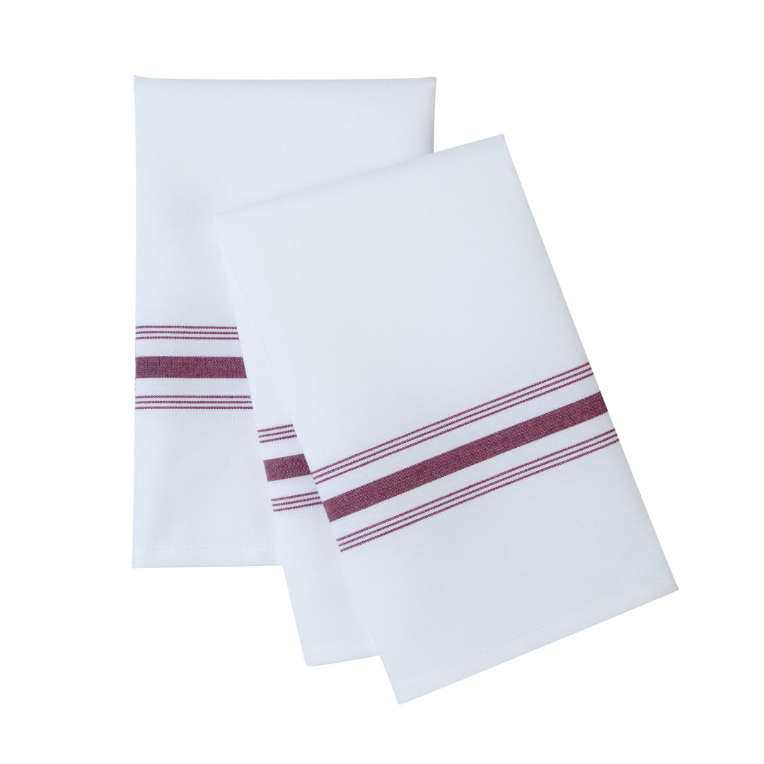 Luxenap White Woven Cloth Bistro Napkin - Burgundy Stripe - 18 1/2" x 22 3/4" - 10 count box