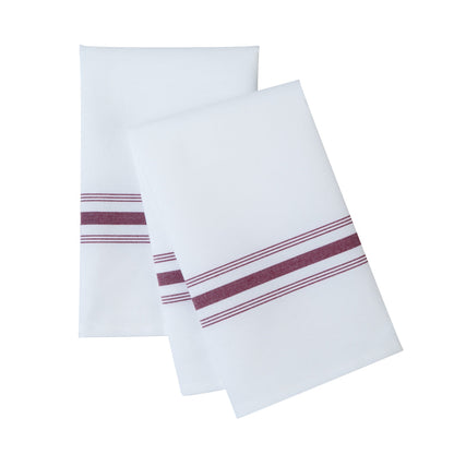 Luxenap White Woven Cloth Bistro Napkin - Burgundy Stripe - 18 1/2" x 22 3/4" - 10 count box