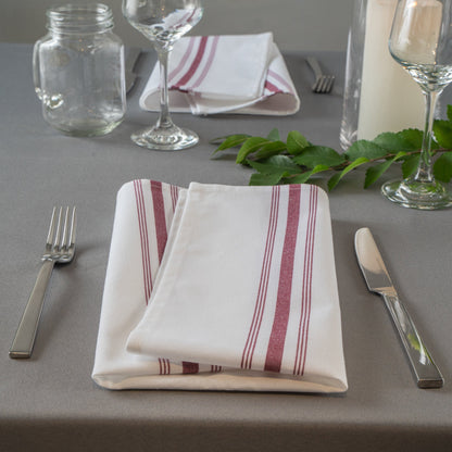 Luxenap White Woven Cloth Bistro Napkin - Burgundy Stripe - 18 1/2" x 22 3/4" - 10 count box