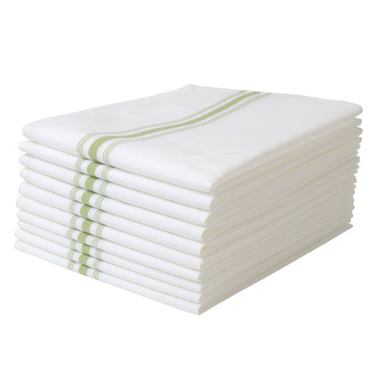 Luxenap White Woven Cloth Bistro Napkin - Lime Green Stripe - 18 1/2" x 22 3/4" - 10 count box