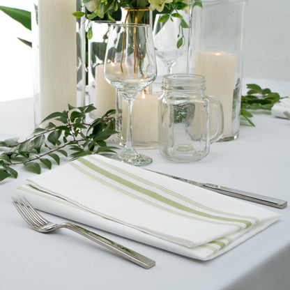 Luxenap White Woven Cloth Bistro Napkin - Lime Green Stripe - 18 1/2" x 22 3/4" - 10 count box