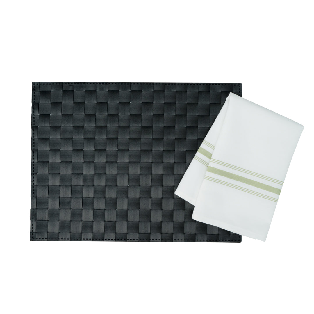 Luxenap White Woven Cloth Bistro Napkin - Lime Green Stripe - 18 1/2" x 22 3/4" - 10 count box