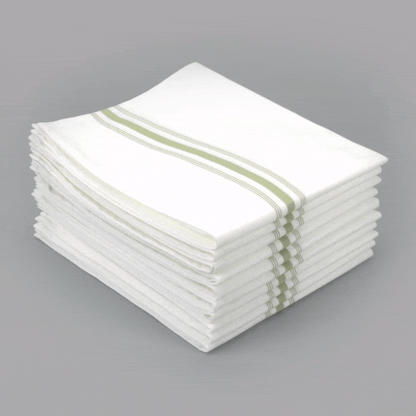 Luxenap White Woven Cloth Bistro Napkin - Lime Green Stripe - 18 1/2" x 22 3/4" - 10 count box