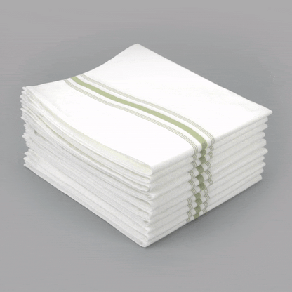 Luxenap White Woven Cloth Bistro Napkin - Lime Green Stripe - 18 1/2" x 22 3/4" - 10 count box